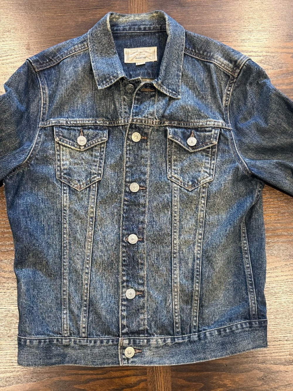 AllSaints Men’s Denim Trucker Jacket Large Distressed Faded Indigo All Saints